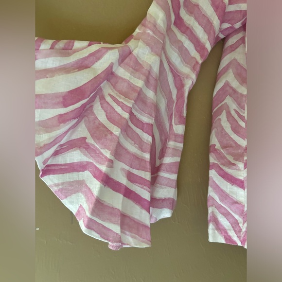 iLinen Womens Shirt Small Organic‎ Linen Resort Vacation Pink Zebra Off Shoulder - Picture 5 of 10